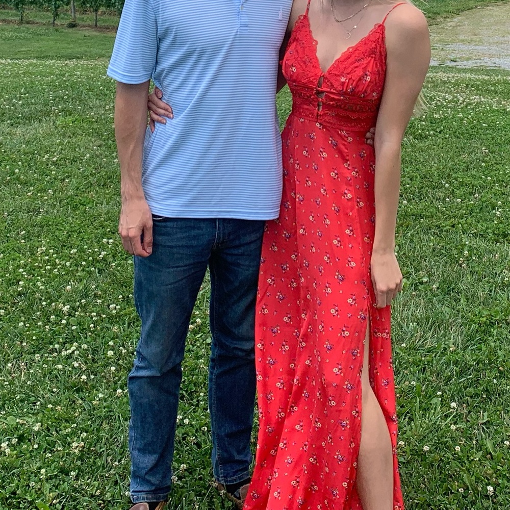 🌹Red/orange Free People floral maxi dress 🌹
